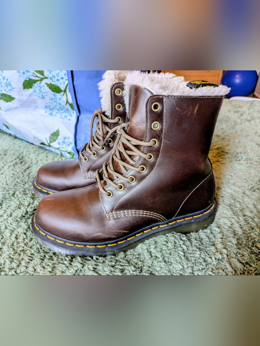 Dr. Martens Brown Leather Lace-Up Fleece-Lined Boots